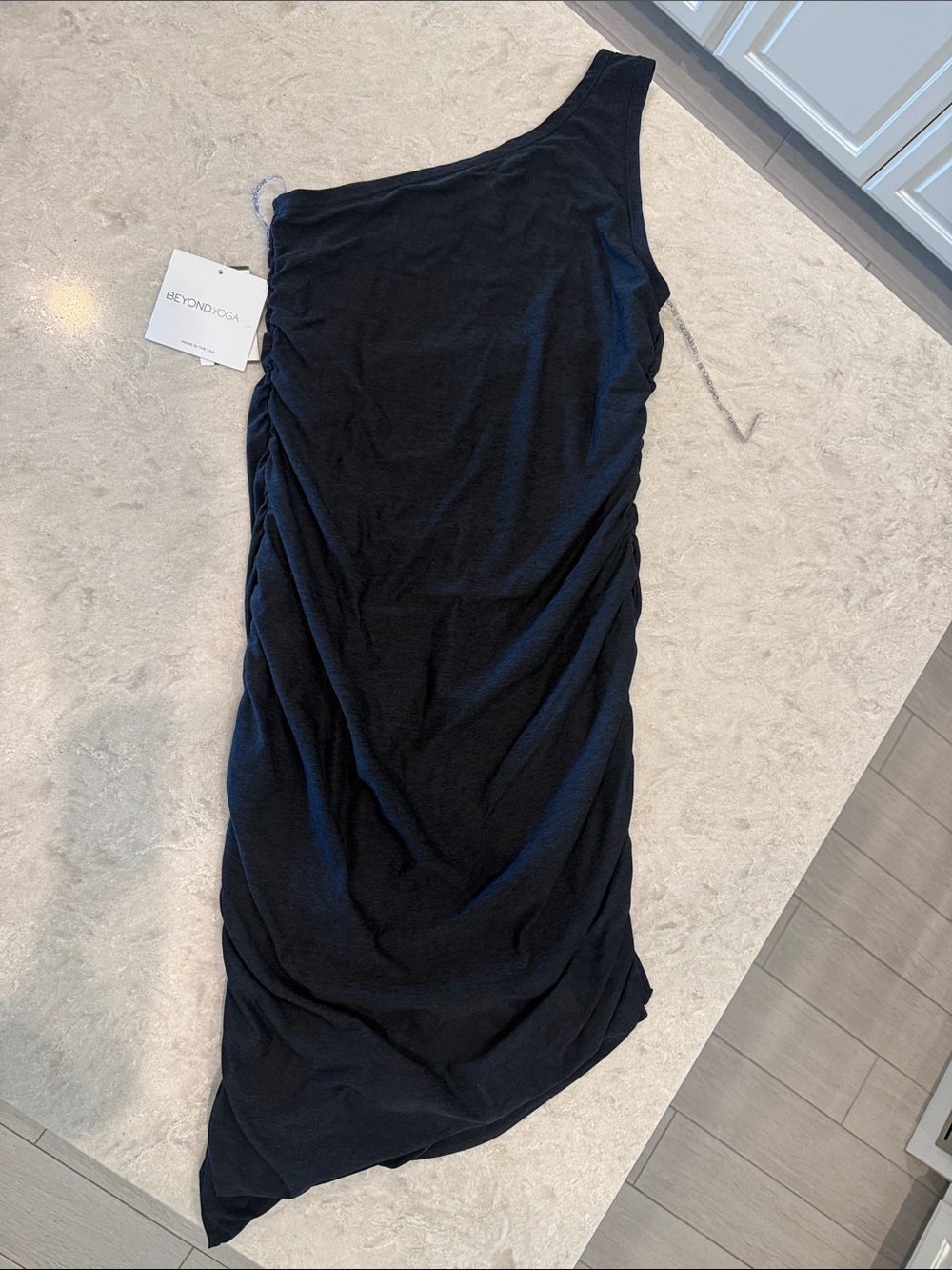 Beyond Yoga One-Shoulder Black Asymmetrical Ruched dress